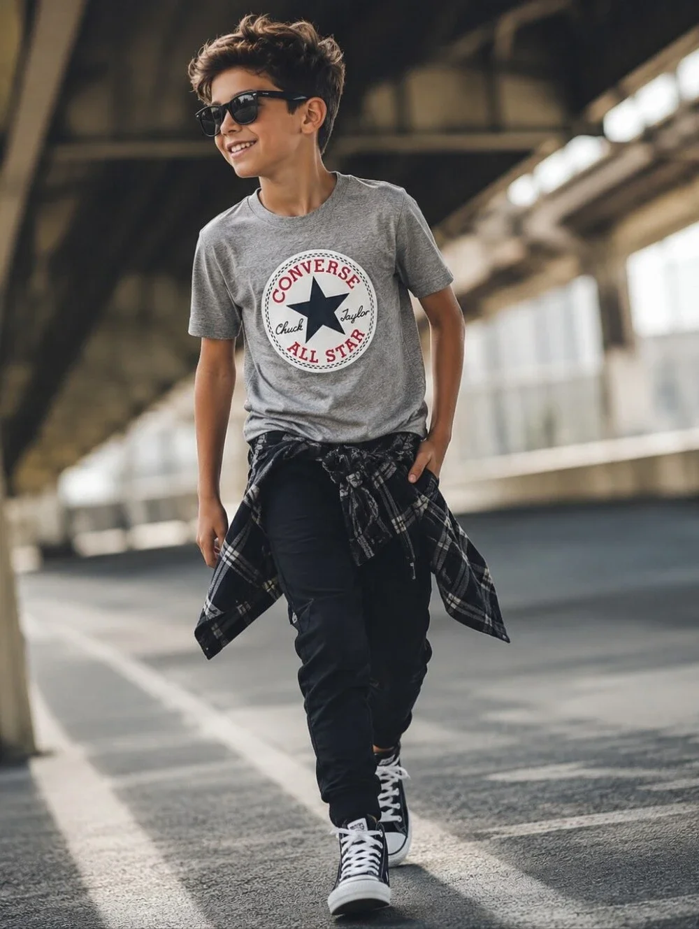 Converse Chuck Taylor All Star Boy's T-Shirt‎ Heather Dark Grey New NWT Size L
